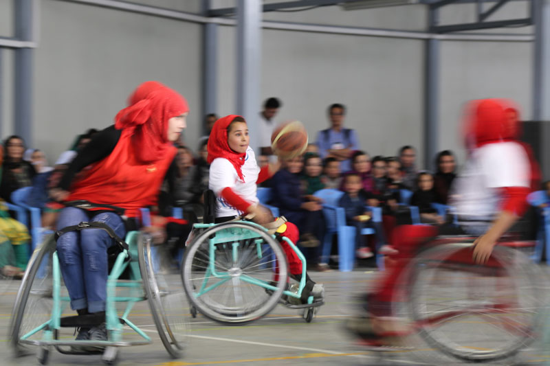 Afghanistan women playing wheelchair basketball